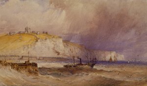1879年、ドーバーハーバーを去るパドルスチーマー 作： William Callow