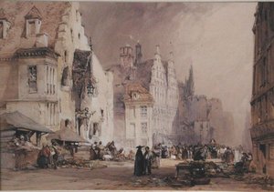 ゲントのストリート・マーケット（水彩・紙） 作： William Callow