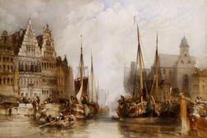 1845年にゲントの運河沿いに建てられたフランバットリエの家と聖ニコラス教会