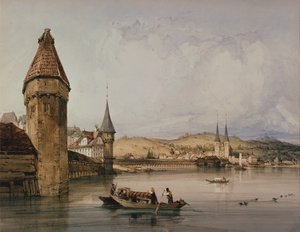 ルツェルンの町、カトル カントンの湖畔 作： William Callow