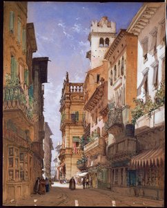 ヴェローナ：コルソサン「アナスタシアとパラッツォマフェイ、1855年 作： William Callow