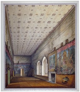 1817年、ロンドン、ウェストミンスター宮殿、絵画の間の内観。                            作： William Capon