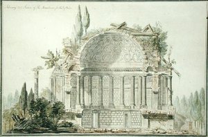 プリンス・オブ・ウェールズ（1738-1820）のための廃墟の霊廟の設計 1752年（ペン、インク、水彩、紙） 作： William Chambers
