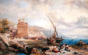 サレルノ湾、1840年頃（白い紙に水彩とガッシュ） 作： Clarkson Frederick Stanfield