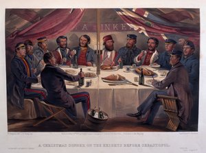 Colaghi und Co.が1855年に出版した「東の戦争の座席-最初のシリーズ」からJAヴィンターによって刻まれた、セバストポルの前の高原のクリスマスディナー 作： William Crimea Simpson