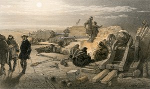 バッテリーで静かな夜、グリーンヒルバッテリー（チャップマン少佐）、1855年1月29日 作： William Crimea Simpson