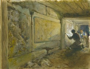 エルサレムのハラムウォールのサウスイーストコーナーの設立（紙と鉛筆） 作： William Crimea Simpson