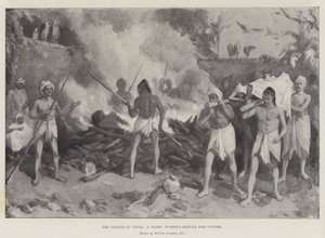 インドのペスト、被害者のためのヒンドゥー教の火の場 作： William Crimea Simpson
