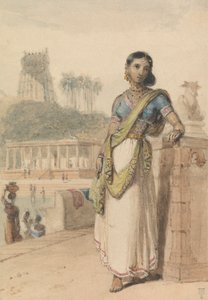 壁のそばに立つハイカーストの女性 作： William Daniell