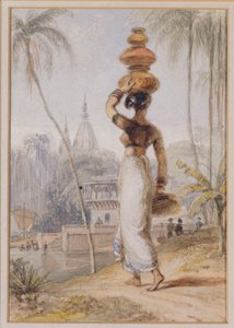 ウォーターポット（鉛筆と水彩）を運ぶヒンドゥー教の女性 作： William Daniell