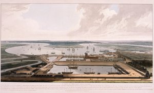 1808年、ロンドンのポプラにある東インド・ドック 作： William Daniell