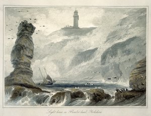1822年から1825年にかけてイギリスで行われた英国を巡る航海」の第6巻から、1822年に出版された1822年のフランボローヘッドの灯台 作： William Daniell