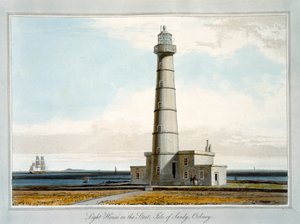 オークニーのサンディ島、スタートの灯台」1821年 作： William Daniell