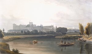 テムズ川から見たウィンザー城: 西側の景色とパントからの釣り、1827～30 年頃。