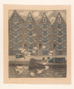 アムステルダムの Brouwersgracht の倉庫 作： William Degouve de Nuncques (signed by artist)