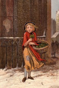 雪道でクレソンを売る貧しい少女 (クロモリソ) 作： William Dickes
