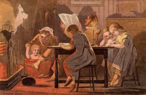 土曜の夜: 家族で読書をしたり、夜に楽しんだり (chromolitho) 作： William Dickes