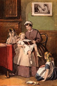 親切な使用人：幼い子供たちに読み聞かせをするメイド（クロモリト） 作： William Dickes