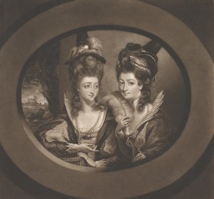 ウィンザーの陽気な妻たちの登場人物のグウィン夫人とバンバリー夫人、1780 年.. 作： William Dickinson