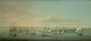 イギリス、フランス、ポルトガル、スペインの商船とカディス沖の軍人 作： William Dixon