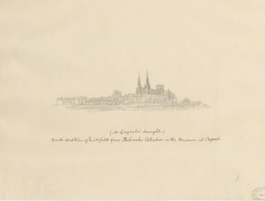 リッチフィールド大聖堂-南西ビュー：鉛筆画、nd [？17セント]（図面） 作： William Dugdale
