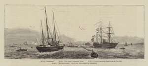 ポーツマス港を去るHMSエンチャントレス 作： William Edward Atkins