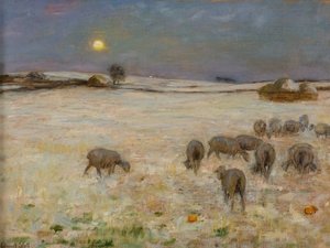 雪の中の羊（キャンバスに油彩） 作： William Edward Stott