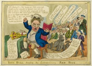 ジョン・ブル、特別な赤い本を読む 作： William Elmes