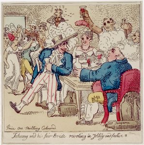「ジョニーニューカムの冒険」からのジョニーと彼の陽気でお祝いのフェアブライドを楽しむ、1812年に公開（wcでエッチング） 作： William Elmes