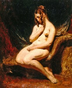 横から見た女性のヌード（油彩・ミルボード） 作： William Etty