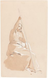 杖を持って座っている青年 作： William Etty