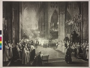 1887年6月21日、ウェストミンスター寺院で行われたヴィクトリア女王即位50周年記念式典 作： William Ewart Lockhart