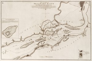北米、フィラデルフィアからチェスターまでのデラウェア川の流れ 作： William Faden
