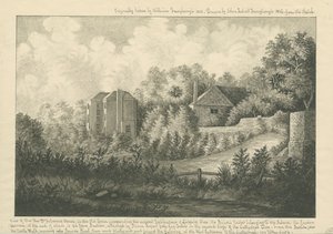 リッチフィールド大聖堂近く-「ファルコナー博士の家」：ペンとインクの描画、1800 作： William Fernyhough