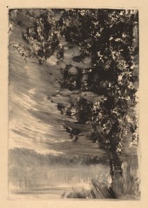 右側に木がある月明かりの風景 作： William Fowler Hopson