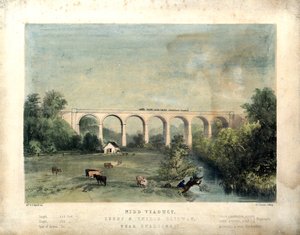 ニッド高架橋、リーズ・アンド・サースク鉄道、クナレスブロ近郊」1850年頃（紙にカラーリトグラフ） 作： William Frederick Faviell