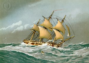 ロイヤルネイビー28ガンフリゲート艦、c1794 c1890-c1893 作： William Frederick Mitchell
