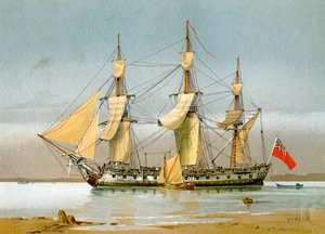 英国海軍の42砲フリゲート、c1780 c1890-c1893。 作： William Frederick Mitchell