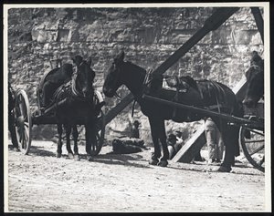 採石場での2台の馬車の水平、白黒写真 作： William G. Swekosky