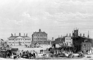 旧リバプール診療所とアルムスハウス、前景にはジョンクックのサーカス、1826年頃