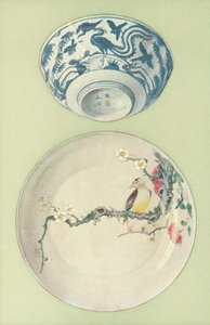 中国、嘉慶時代の碗と永成時代の皿（カラーリトグラフ
