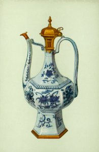 中国の万里の時代の陶製で、アウグスブルグの台紙付き（カラーリトグラフ 作： William Gibb