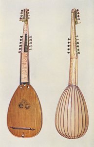 楽器テオルボ（カラーリトグラフ） 作： William Gibb