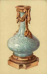 中国青磁花瓶、ルイ16世・オーモルー・マウント(カラーリトグラフ) 作： William Gibb