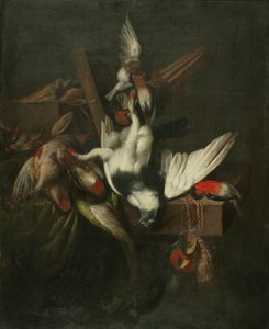 死んだ鳩、フィンチ、ファルコンズ・フードのある静物（油彩・キャンバス） 作： William Gowe Ferguson