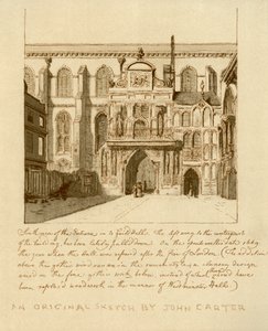 18世紀のロンドンのギルドホール、18世紀の入り口の南の眺め。 作： William Griggs