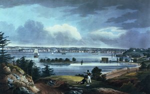ブルックリン近郊のハイツから見たニューヨーク、1820〜23年（アクアチント色） 作： William Guy Wall