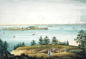ブルックリンハイツから撮影されたニューヨーク湾とガバナーズ島、1820-25年。 作： William Guy Wall