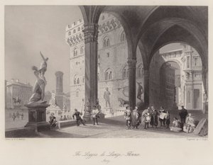 イタリア・フィレンツェ「ランツィのロッジア」(エングレービング) 作： William H. Bartlett