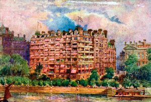 テムズ川から見たサボイ・ホテル（1905年、ロンドン）。 作： William Harold Oakley